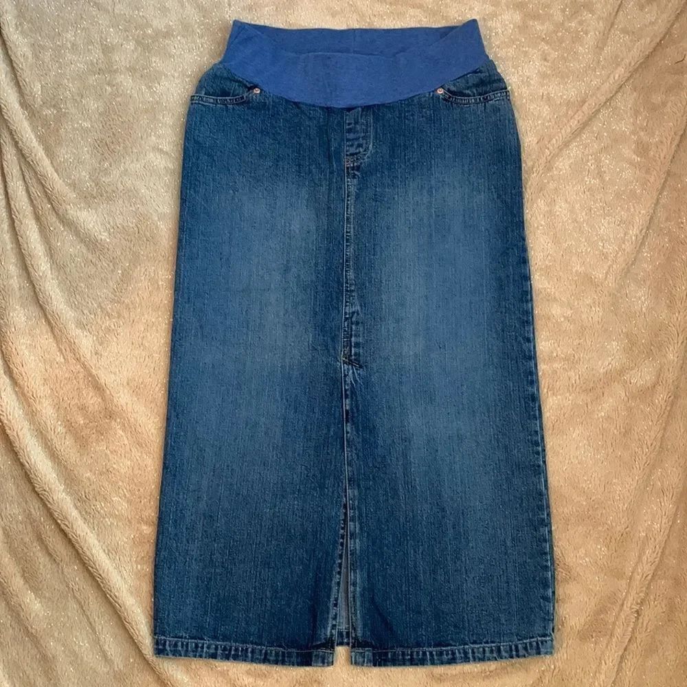 Old Navy Maternity Cotton Long Denim Jean Skirt S Blue